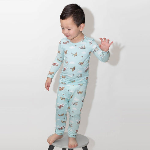 vintage-airplanes-bamboo-kids-pajamas-bellabu-bear - Sophia's Style -4